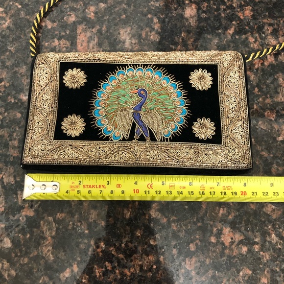 Vintage Black Velvet Peacock Beaded Cocktail Purse - Picture 7 of 7